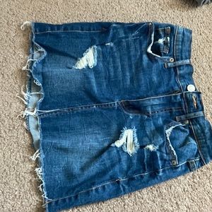 High Rise Ripped Jean Skirt